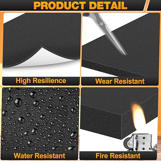 MYFAMIREA 6 PCS Adhesive Foam Padding Sheets Closed Cell Self Adhesive Sticky Foam Pads, 1/8" Thick 12'' x 8'' Neoprene Rubber Sheets Non-Slip Insulation Pads Vibration for Furniture Crafts Cars,Black