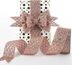 HUIHUANG Rose Gold Glitter Wired Ribbon for Christmas Tree 2.5 inch Rose Gold Diamond Mesh Ribbon for Tree Decoration, Wreaths, Garland, Gift Wrapping, Bows Making, Home Decor -10 Yards