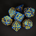 7-Die DND Dice Set Halloween Pattern Polyhedral Dice Set with Leather Bag, Skull Dice D&D Dice Set for RPG Table Games (Halloween Pattern-Blue)