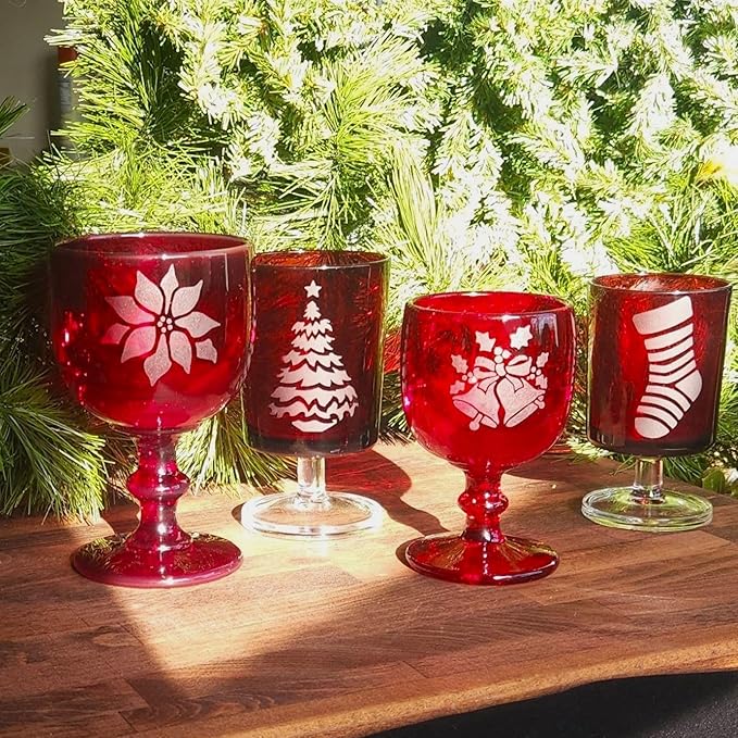 Over'N'Over Reusable Glass Etching Stencils – Durable Self-Stick Designs for Glass, Mirrors, and Ceramics with Armour Etch Cream – 5” x 8” Stencil Sheet - Holiday Spirit