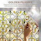 3D Stained Glass Window Privacy Film, Heat Control UV Blocking Static Cling Decorative Window Film for Bathroom,Front Door,Home Non Adhesive,GiltGaze 16.9 x 78.7 inches