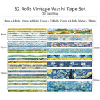 emmoolife 32 Rolls Washi Tape Set, Oil Painting Decorative Masking Tape, Van Gogh Adhesive Tape for Bullet Journal, DIY Crafts Gift, Party Decorations, Junk Journal, School Supplies