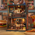 ISSEVE Book Nook Kit - DIY Miniature House Kit for Adults, Teens and Beginners, Dollhouse Booknook Craft Tiny House Bookshelf Decor 3D Wooden Puzzle, Gifts for Friends Family (Bear Restaurant)