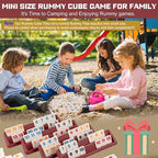 Smilejoy Mini Rummy Cube 4 Players Edition,Travel Rummy Game Set with Portable Canvas Bag,Classic Board Game for Adults and Kids |106 Tiles | 4 Playing Racks |1 Dice | (2-4 Player) ﻿