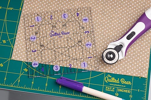 The Quilted Bear Quilting Rulers - Transparent Acrylic Non Slip Quilting, Patchwork & Sewing Ruler with Clear Black Lines & 30, 45 & 60 Degree Angles for Perfect Accuracy & Precision (12.5" x 12.5")