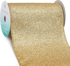 CT CRAFT LLC Glitter Wired Ribbon 6" x 10 Yards Light Gold for Christmas Home Decor Bow Gift Wrapping DIY Crafts Wreath