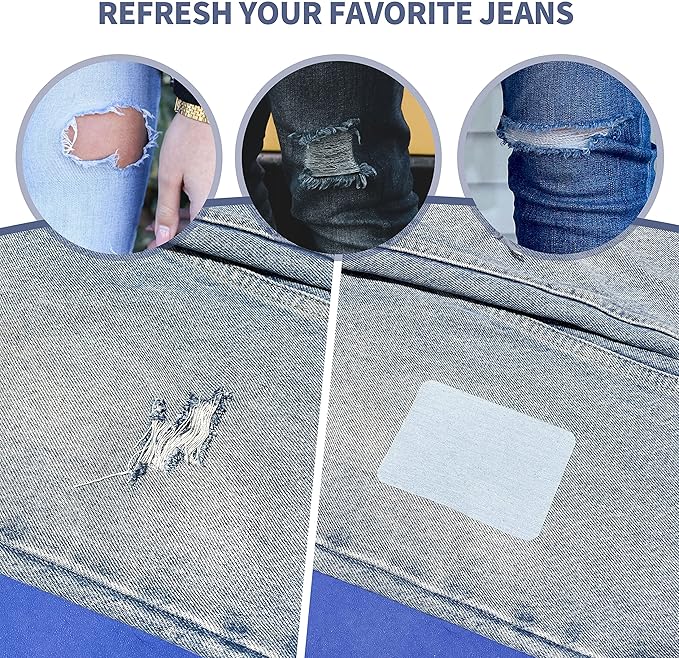 KING MOUNTAIN Iron-on Repair Patch 20 Pcs Pack,Denim Patches for Jeans Kit 3" by 4-1/4", 100% Cotton Denim Iron-on Repair Patch,Jeans and Clothing Repair and Decoration Kit (Five Color)