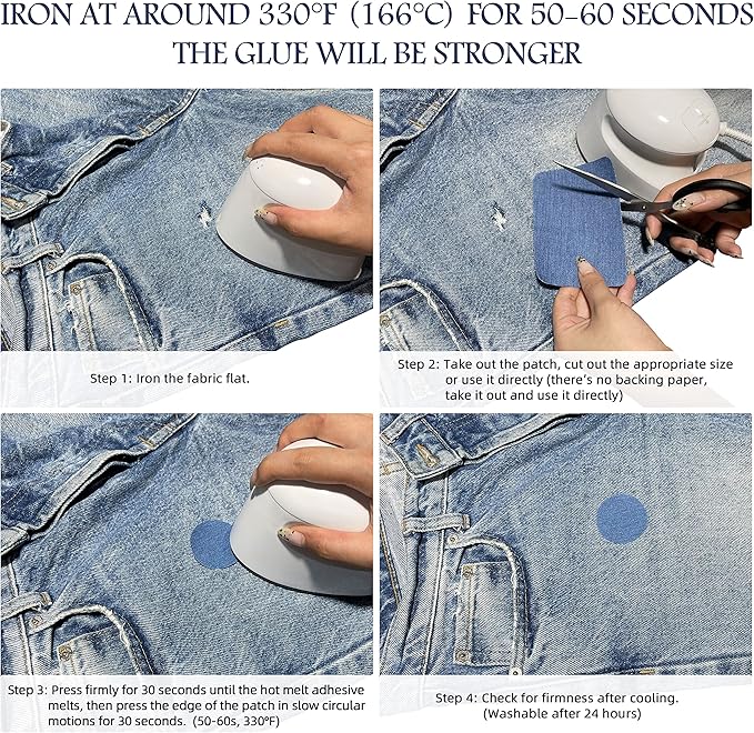 KING MOUNTAIN Iron-on Repair Patch,3"x60"100% Cotton Denim Iron-on Repair Patch, Jeans and Clothing Repair and Decoration Kit (Light Blue)