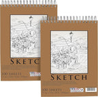 U.S. Art Supply 11"x14" Top Spiral Bound Sketch Book, 2 Pack, 100 Sheets Each, 60lb (100gsm), Acid-Free, Artist Sketchbook, Drawing Pad for Adults & Students