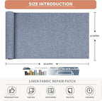 Fine Linen Repair Patches, Self-Adhesive Linen Fabric Patches, 12X40 inch Extra Size, Multi Color, Can be Used for Linen Sofa Repair and Linen Clothes Repair(12" x 40",Blue Grey)