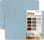 KING MOUNTAIN Fine Linen Fabric Patches, Self-Adhesive, 8x11 inch, 2 PCS, Multi Color, For Linen Sofa and Clothes Repair (Blue Grey, 8" x 11" - 2PCS)