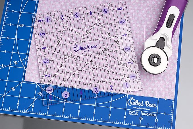 The Quilted Bear Rotating Cutting Mat 18" x 18" - Locking & Rotating Self Healing Cutting Board for Sewing, Fabric & Effortless Quilting - 360 Degree Sewing Supplies Mat for Craft Table (Blue)
