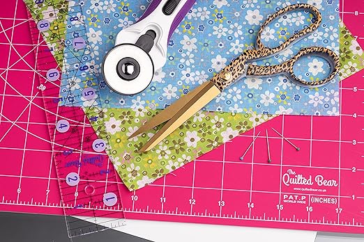 The Quilted Bear Quilting Rulers - Transparent Acrylic Non Slip Quilting, Patchwork & Sewing Ruler with Clear Black Lines & 30, 45 & 60 Degree Angles for Perfect Accuracy & Precision (2" x 6.5")