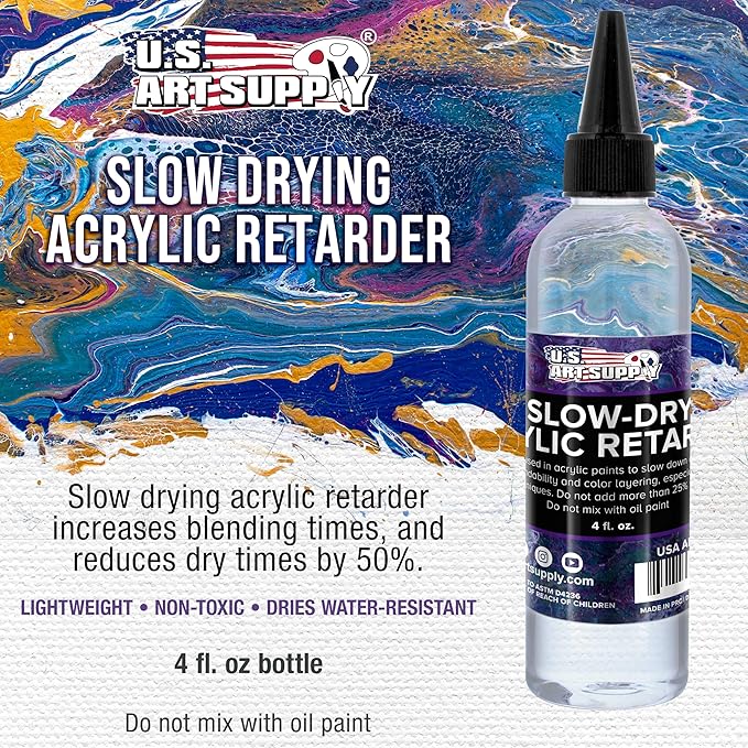 U.S. Art Supply Acrylic Retarder Liquid - 4-Ounce - For Slowing Dry Times of Acrylic Paint for Pouring - Gives you more working time with your Pour