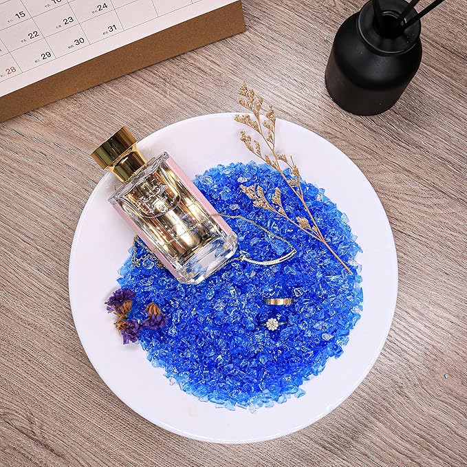 Crushed Glass for Resin Art - 3-6mm Ocean Blue, 1.5lb | Broken Glass Pieces for Crafts, Vase Filler & Fire Pit Media | Decorative Stones