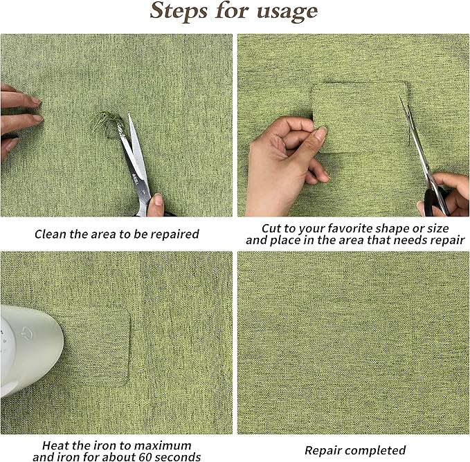 KING MOUNTAIN Linen Fabric Iron-on Repair Patch, Inside&Outside Fabric Repair Patch, 3"x60" with Backing Glue Linen Repair Decorative Patch kit (Cream-Gray)